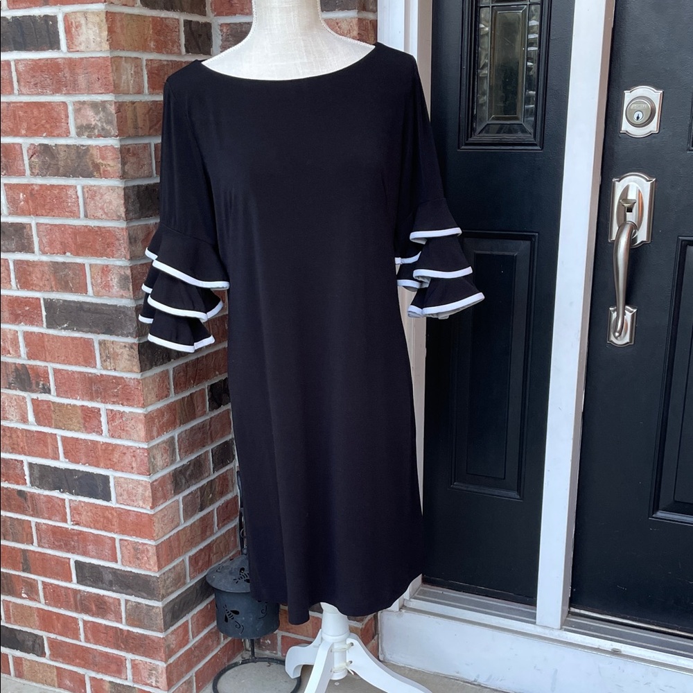 Danny & Nicole Black Dress with Ruffle‎ Sleeves